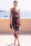 Abito Midi bodycon a una spalla con fiori blu