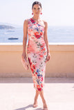 Abito Midi bodycon a una spalla con fiori blu