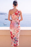 Abito Midi bodycon a una spalla con fiori blu
