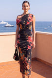 Abito midi floreale Body Neck a una spalla con fessura