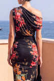 Abito midi floreale Body Neck a una spalla con fessura