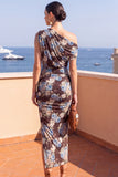 Abito midi floreale Body Neck a una spalla con fessura