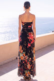 Abito floreale Maxi in chiffon a linea A senza spalline