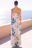 Abito floreale Maxi in chiffon a linea A senza spalline