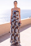 Abito floreale Maxi in chiffon a linea A senza spalline