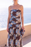 Abito floreale Maxi in chiffon a linea A senza spalline