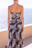 Abito floreale Maxi in chiffon a linea A senza spalline