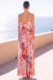 Abito floreale Maxi in chiffon a linea A senza spalline