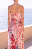 Abito floreale Maxi in chiffon a linea A senza spalline