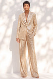 Champagne Paillettes pantaloni scialle baver lunghi abiti da donna