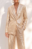 Champagne Paillettes pantaloni scialle baver lunghi abiti da donna