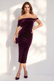 Abito cocktail midi di velluto Bodycon Bordeaux