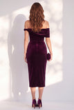 Abito cocktail midi di velluto Bodycon Bordeaux