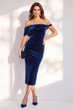 Abito cocktail midi di velluto Bodycon Bordeaux