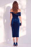 Abito cocktail midi di velluto Bodycon Bordeaux