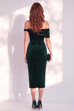 Abito cocktail midi di velluto Bodycon Bordeaux