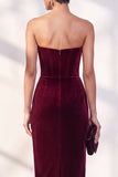 Vestito di velluto senza spalline Corsetto borgogna