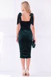 Abito Midi Velvet Arricciato con scollo quadrato blu scuro con scollo a fiocco e arricciata