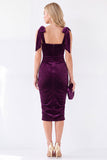 Abito Midi Velvet Arricciato con scollo quadrato blu scuro con scollo a fiocco e arricciata