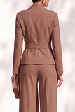 Pantaloni marroni con scialle maniche lunghe fascia da donna