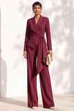 Pantaloni marroni con scialle maniche lunghe fascia da donna