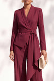 Pantaloni marroni con scialle maniche lunghe fascia da donna