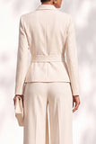 Pantaloni marroni con scialle maniche lunghe fascia da donna