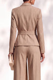 Pantaloni marroni con scialle maniche lunghe fascia da donna