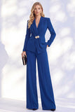 Pantaloni blu Berlino con scollo a V e lunghi completi da donna arricciata
