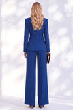 Pantaloni blu Berlino con scollo a V e lunghi completi da donna arricciata