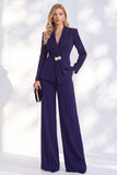 Pantaloni blu Berlino con scollo a V e lunghi completi da donna arricciata