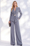 Pantaloni blu Berlino con scollo a V e lunghi completi da donna arricciata