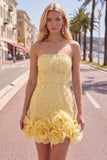 Abito di cocktail con perle blu bodycon senza spalline con fiori 3D