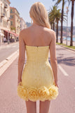 Abito di cocktail con perle blu bodycon senza spalline con fiori 3D