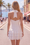 Abito blu Necker Bodycon Neck a livelli e pieghe con fiori 3D