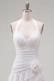 Abito blu Necker Bodycon Neck a livelli e pieghe con fiori 3D