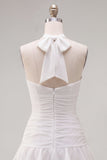 Abito blu Necker Bodycon Neck a livelli e pieghe con fiori 3D