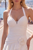Abito blu Necker Bodycon Neck a livelli e pieghe con fiori 3D
