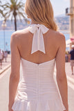 Abito blu Necker Bodycon Neck a livelli e pieghe con fiori 3D