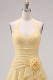 Abito blu Necker Bodycon Neck a livelli e pieghe con fiori 3D