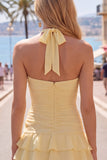 Abito blu Necker Bodycon Neck a livelli e pieghe con fiori 3D