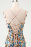 Corsetto bodycon con fiori blu, paillettes, pizzi sul retro, spalline slarglie, abito corto di ritorno a casa,