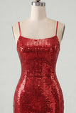 Vestito corto di ritorno a casa con spalline rosse scintillanti con spalline scorta e paillettes corse