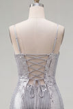 Vestito corto di ritorno a casa con spalline rosse scintillanti con spalline scorta e paillettes corse