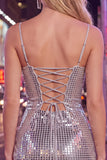 Vestito corto di ritorno a casa con spalline rosse scintillanti con spalline scorta e paillettes corse