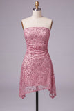 Vestito corto di cocktail senza spalline Dusty Rose Bodycon Arrugata