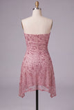 Vestito corto di cocktail senza spalline Dusty Rose Bodycon Arrugata