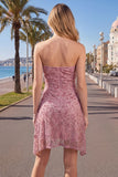 Vestito corto di cocktail senza spalline Dusty Rose Bodycon Arrugata