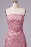 Vestito corto di cocktail senza spalline Dusty Rose Bodycon Arrugata