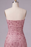 Vestito corto di cocktail senza spalline Dusty Rose Bodycon Arrugata